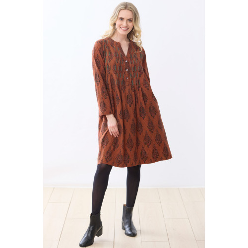 Anvita Long-Sleeve Pleated Shirtdress - Spice Anvita Long-Sleeve Pleated Shirtdress - Spice