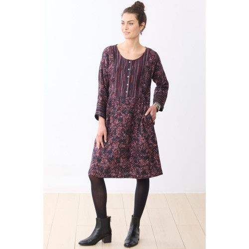 Nasreen Mixed Print Cotton Crepe Dress - Iced plum/Multi
