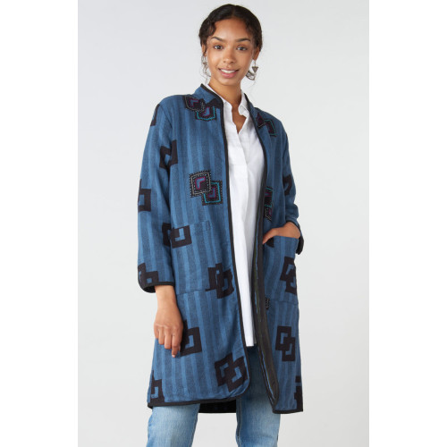 Amulya Reversible Band Collar Jacket - Marine/Black Amulya Reversible Band Collar Jacket - Marine/Black