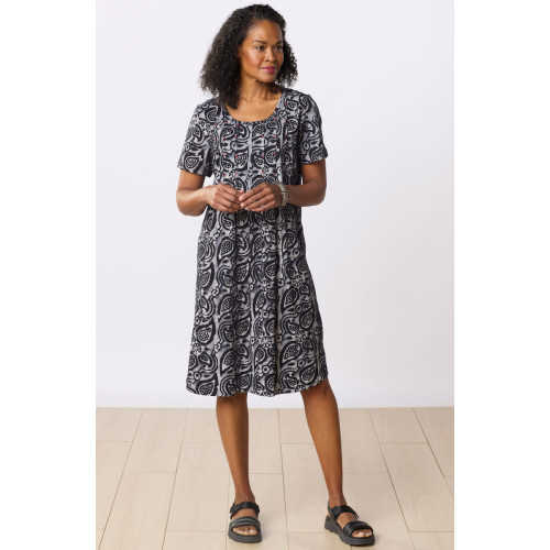 Naina Batik Print Scoop-Neck Cotton Jersey Dress - Black/Natural Naina Batik Print Scoop-Neck Cotton Jersey Dress - Black/Natural