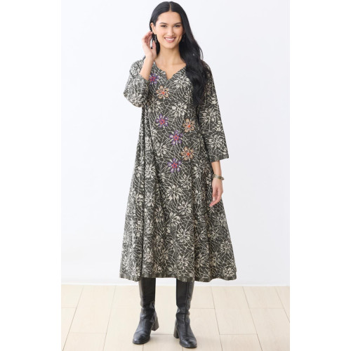 Nalini Notch-Neck Midi Dress - Fossil Nalini Notch-Neck Midi Dress - Fossil