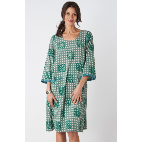 Poonam Scoop-Neck Shift Dress - Algae Poonam Scoop-Neck Shift Dress - Algae