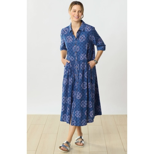 Nishika 3/4-Sleeve Button-Front Midi Shirt Dress - Tranquil blue/Multi Nishika 3/4-Sleeve Button-Front Midi Shirt Dress - Tranquil blue/Multi