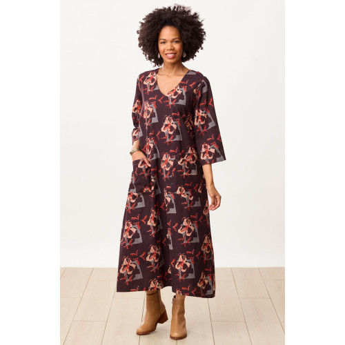 Zarine Natural Dye V-Neck Dress - Black/Multi Zarine Natural Dye V-Neck Dress - Black/Multi
