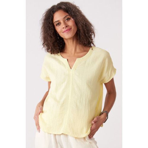 Isha Double Gauze Notch-Neck Top - Lime soda Isha Double Gauze Notch-Neck Top - Lime soda