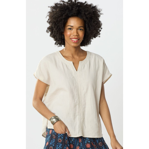 Isha Double Gauze Notch-Neck Top - Fleur de sel Isha Double Gauze Notch-Neck Top - Fleur de sel