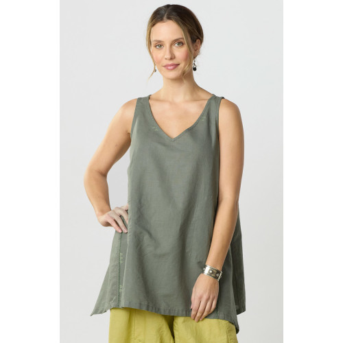 Vashi Linen Cotton Handkerchief Hem Tank - Herb Vashi Linen Cotton Handkerchief Hem Tank - Herb