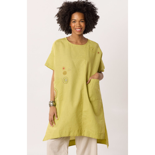 Bhadra Linen Cotton Side Slit Tunic - Citrus green Bhadra Linen Cotton Side Slit Tunic - Citrus green