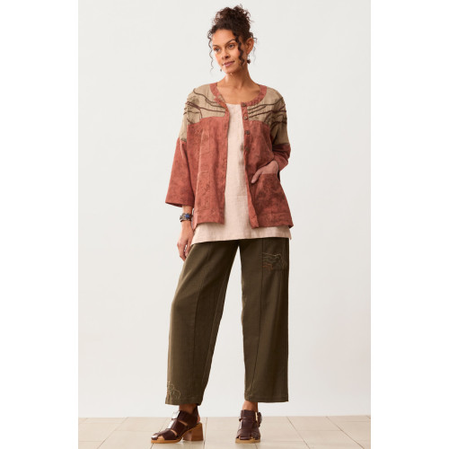 Vani Pull-On Textured Cotton Pant - Walnut Vani Pull-On Textured Cotton Pant - Walnut