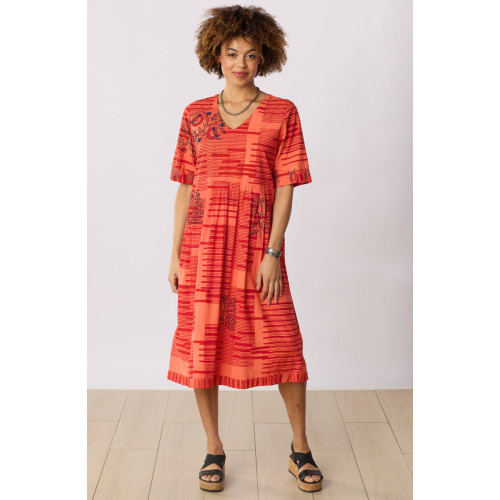 Geethali V-Neck Knee-Length Dress - Light vermillion Geethali V-Neck Knee-Length Dress - Light vermillion