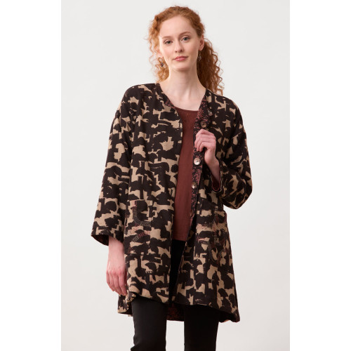 Nalanda Reversible Herringbone Block Print Jacket - Black/Cement/Ambrosia Nalanda Reversible Herringbone Block Print Jacket - Black/Cement/Ambrosia