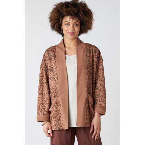 Mahoba Unstructured Shawl Collar French Terry Jacket - Mocha Mahoba Unstructured Shawl Collar French Terry Jacket - Mocha
