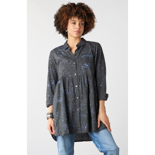 Sariska Button-Down Long-Sleeve Tunic - Fossil/Periwinkle Sariska Button-Down Long-Sleeve Tunic - Fossil/Periwinkle