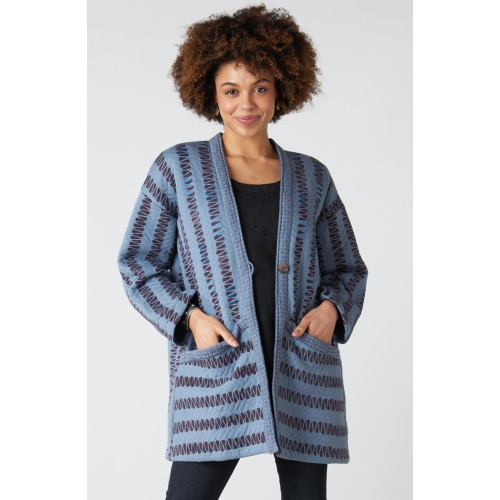 Assam Block Print Quilted Jersey Jacket - Periwinkle Assam Block Print Quilted Jersey Jacket - Periwinkle