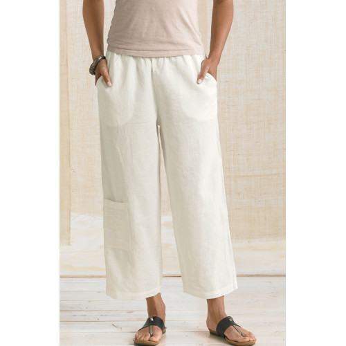 Kesari Pull-On Cargo Crop Pant - Soft White Kesari Pull-On Cargo Crop Pant - Soft White