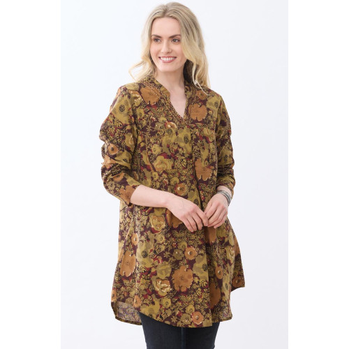 Pavni Band Collar Pullover Tunic - Port/Multi Pavni Band Collar Pullover Tunic - Port/Multi