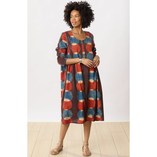 Bamini Long-Sleeve Scoop-Neck Midi Dress - Indigo/Multi