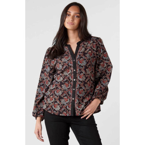 Shirali Button-Front Blouse - Black/Multi