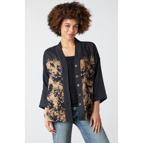 Rupashi Double Gauze Contrast Yoke Jacket - Black/Shale Rupashi Double Gauze Contrast Yoke Jacket - Black/Shale