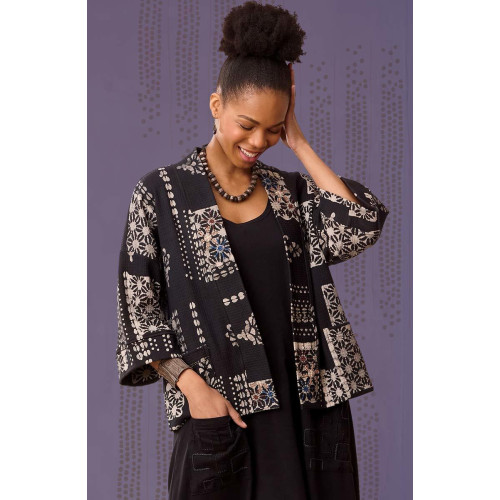 Meera Waffle Knit Batik Print Jacket - Black Meera Waffle Knit Batik Print Jacket - Black