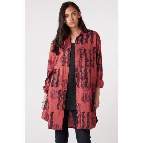 Rima Oversized Button-Down Shirt Jacket - Pomegranate