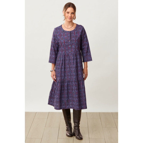 Kashvi Tiered Organic Cotton Midi Dress - Celestial/Multi