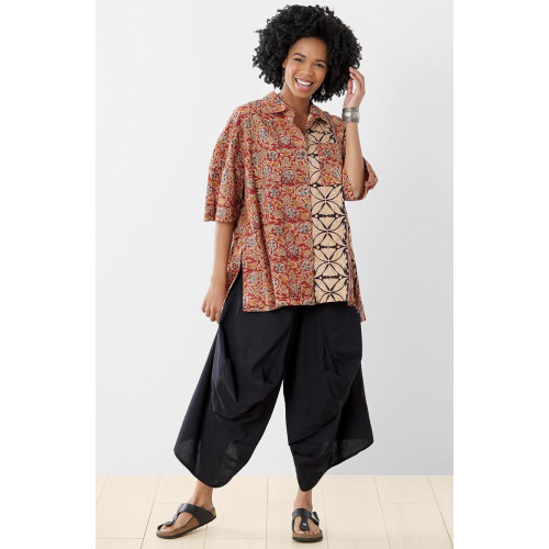Nerul Organic Cotton Pull-On Draped Leg Pant - Black