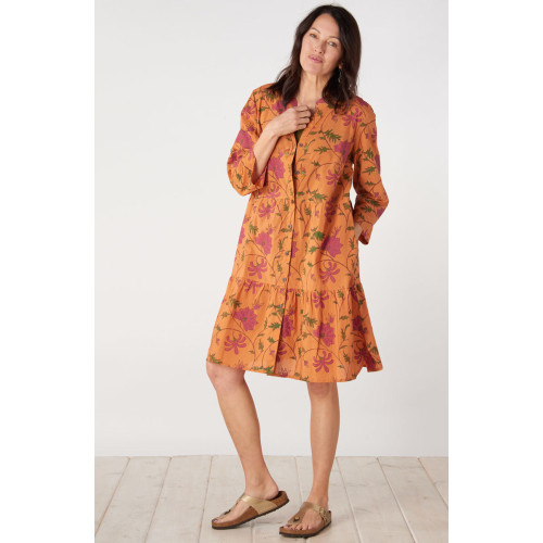 Lavasa Organic Cotton Tiered Shirt Dress - Honey/Multi