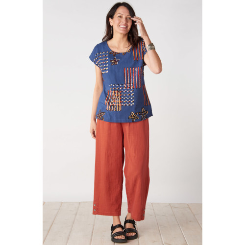 Kesari Cotton Double Gauze Crop Pant - Fire red Kesari Cotton Double Gauze Crop Pant - Fire red