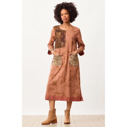 Jodhpur Eco-Print Organic Cotton Dress - Madder Root