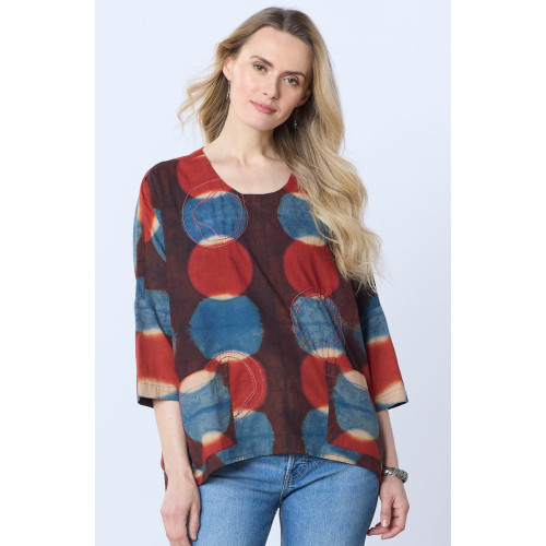 Rimsha 3/4-Sleeve Popover Swing Top - Indigo/Multi