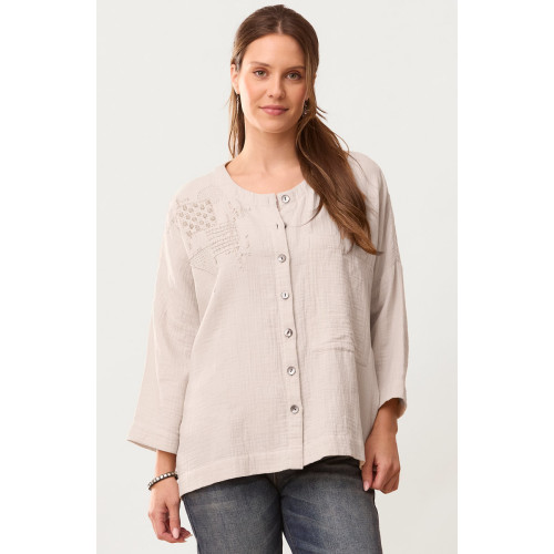 Rishra Cotton Double Gauze Embroidered Jacket - Fleur de sel