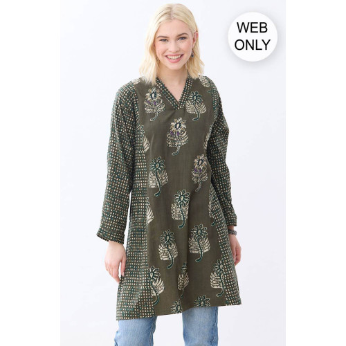 Sanika Long-Sleeve V-Neck Kurta - Fossil/Multi Sanika Long-Sleeve V-Neck Kurta - Fossil/Multi