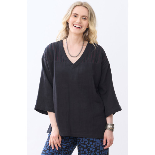 Naila Double Gauze V-Neck Tunic - Black Naila Double Gauze V-Neck Tunic - Black