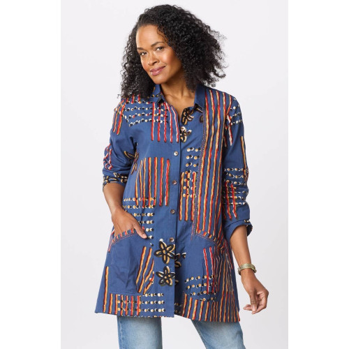 Anarya Roll-Sleeve Shirt Jacket - Cornflower/Multi Anarya Roll-Sleeve Shirt Jacket - Cornflower/Multi