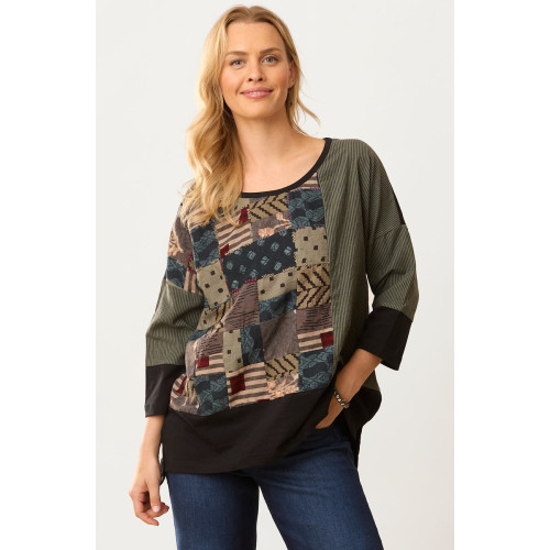 Nasima Upcycled Patchwork Oversized Boxy Tee - Herb/Black/Multi Nasima Upcycled Patchwork Oversized Boxy Tee - Herb/Black/Multi