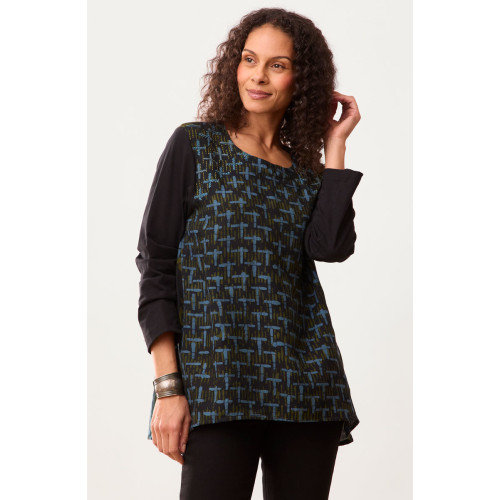 Shona Mix Media Long-Sleeve Top - Charcoal/Multi Shona Mix Media Long-Sleeve Top - Charcoal/Multi