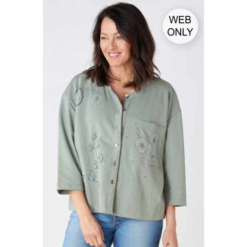 Mysore Organic French Terry Cardigan - Eucalyptus